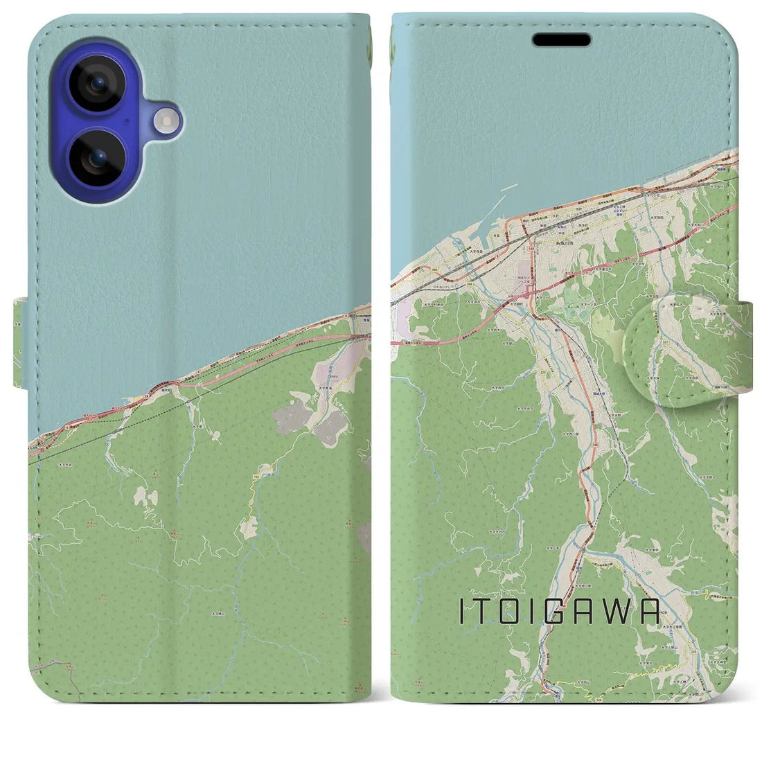 【糸魚川(新潟県)】地図柄iPhoneケース(手帳タイプ)ナチュラル・iPhone 16 Pro Max 用