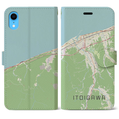 【糸魚川（新潟県）】地図柄iPhoneケース（手帳タイプ）ナチュラル・iPhone XR 用