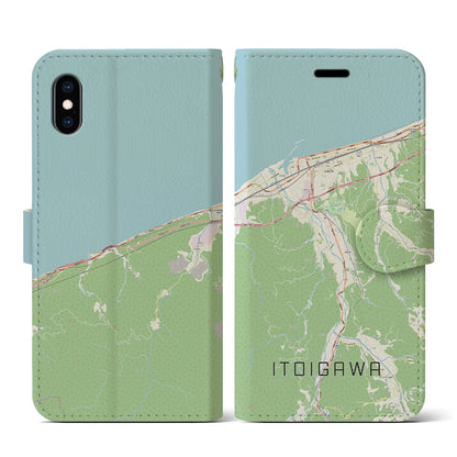 【糸魚川（新潟県）】地図柄iPhoneケース（手帳タイプ）ナチュラル・iPhone XS / X 用