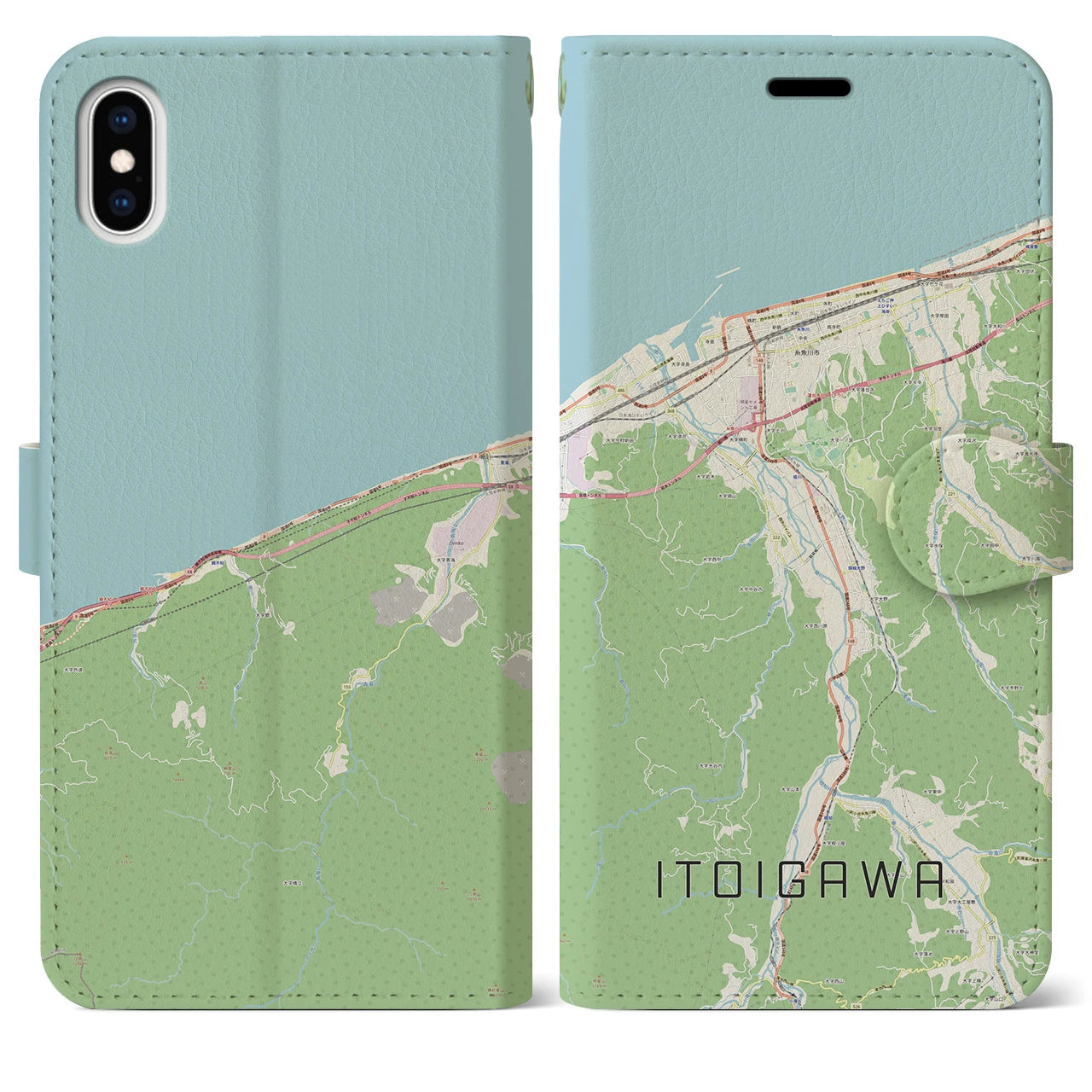 【糸魚川（新潟県）】地図柄iPhoneケース（手帳タイプ）ナチュラル・iPhone XS Max 用