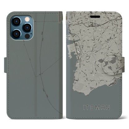 【糸満（沖縄県）】地図柄iPhoneケース（手帳タイプ）モノトーン・iPhone 12 / 12 Pro 用