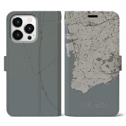 【糸満（沖縄県）】地図柄iPhoneケース（手帳タイプ）モノトーン・iPhone 13 Pro 用