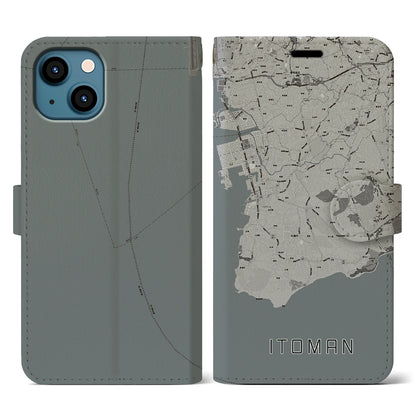 【糸満（沖縄県）】地図柄iPhoneケース（手帳タイプ）モノトーン・iPhone 13 用