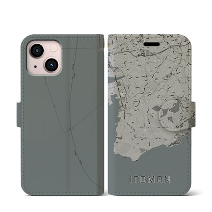 【糸満（沖縄県）】地図柄iPhoneケース（手帳タイプ）モノトーン・iPhone 13 mini 用