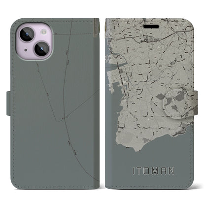 【糸満（沖縄県）】地図柄iPhoneケース（手帳タイプ）モノトーン・iPhone 14 用