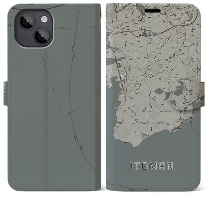 【糸満（沖縄県）】地図柄iPhoneケース（手帳タイプ）モノトーン・iPhone 14 Plus 用