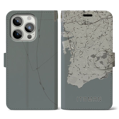 【糸満（沖縄県）】地図柄iPhoneケース（手帳タイプ）モノトーン・iPhone 15 Pro 用