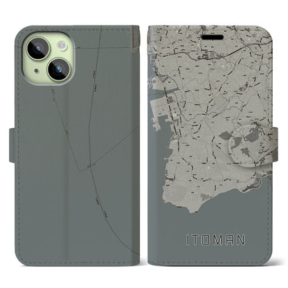 【糸満（沖縄県）】地図柄iPhoneケース（手帳タイプ）モノトーン・iPhone 15 用