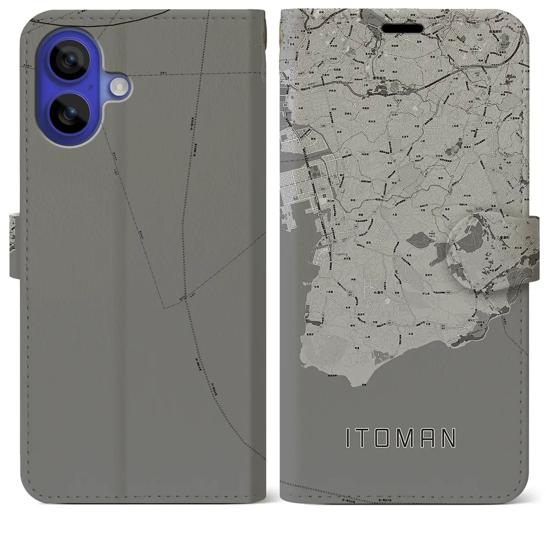 【糸満(沖縄県)】地図柄iPhoneケース(手帳タイプ)モノトーン・iPhone 16 Pro Max 用