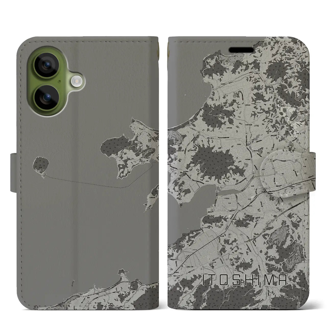 【糸島（福岡県）】地図柄iPhoneケース（手帳タイプ）