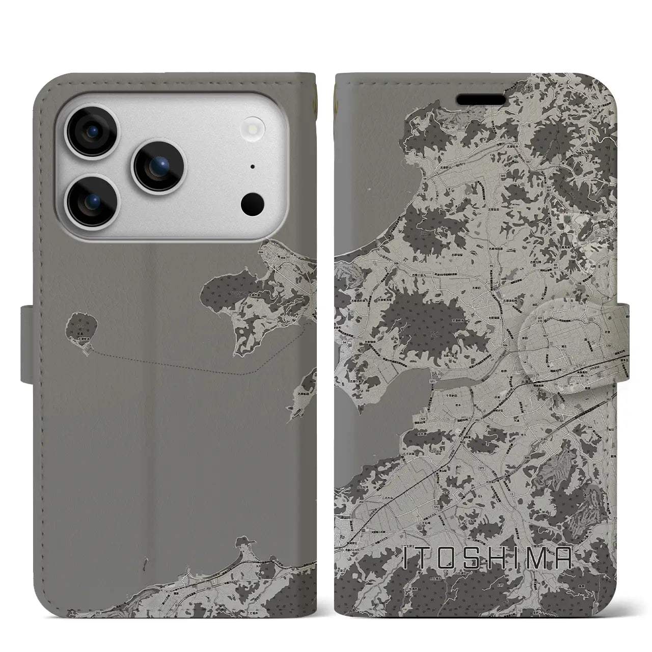 【糸島（福岡県）】地図柄iPhoneケース（手帳タイプ）