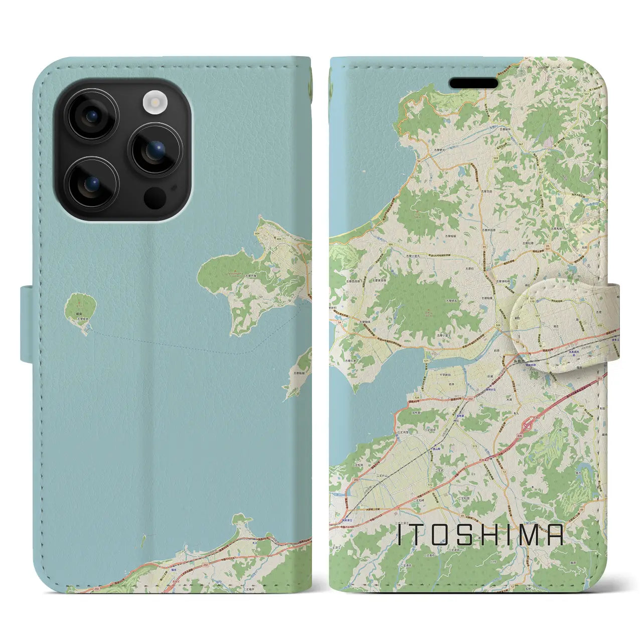 【糸島（福岡県）】地図柄iPhoneケース（手帳タイプ）ナチュラル・iPhone 16 用