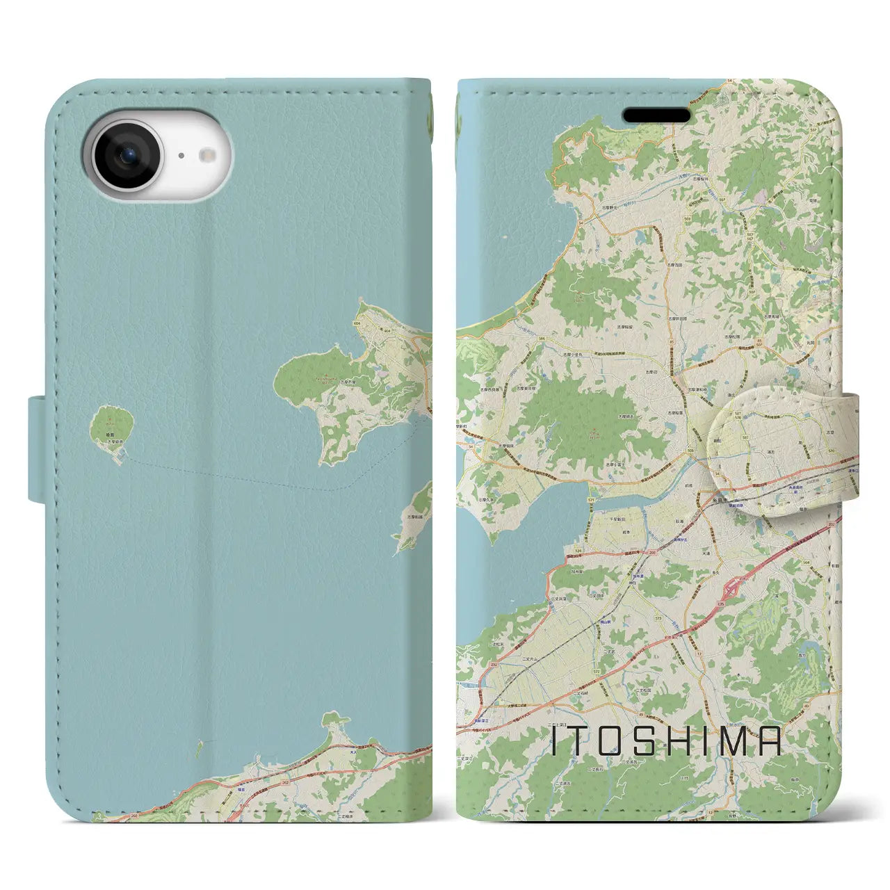 【糸島（福岡県）】地図柄iPhoneケース（手帳タイプ）
