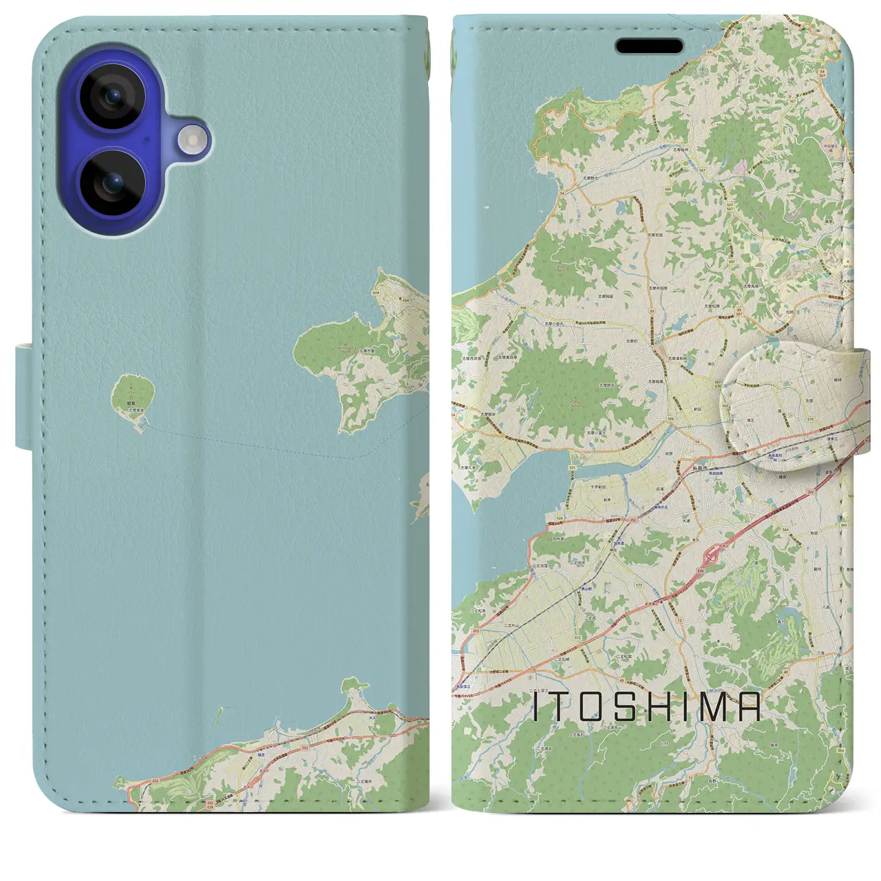 【糸島（福岡県）】地図柄iPhoneケース（手帳タイプ）ナチュラル・iPhone 16 Pro Max 用