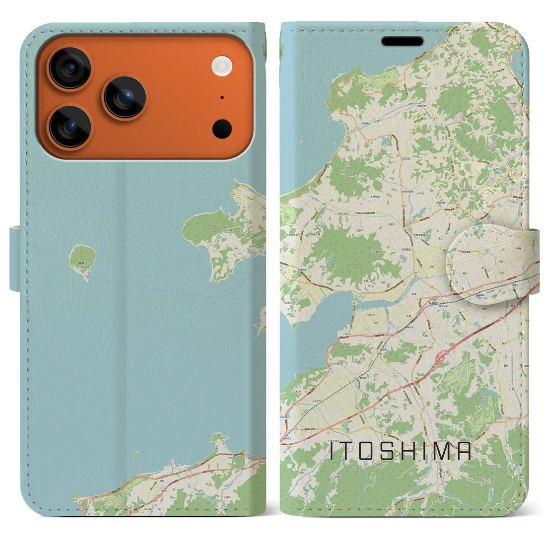 【糸島(福岡県)】地図柄iPhoneケース(手帳タイプ)ナチュラル・iPhone 17 Pro Max 用