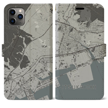 【五日市（広島県）】地図柄iPhoneケース（手帳タイプ）モノトーン・iPhone 11 Pro Max 用