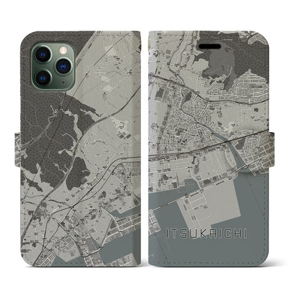 【五日市（広島県）】地図柄iPhoneケース（手帳タイプ）モノトーン・iPhone 11 Pro 用