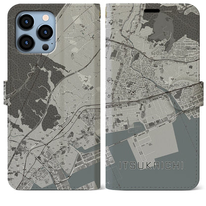 【五日市（広島県）】地図柄iPhoneケース（手帳タイプ）モノトーン・iPhone 13 Pro Max 用