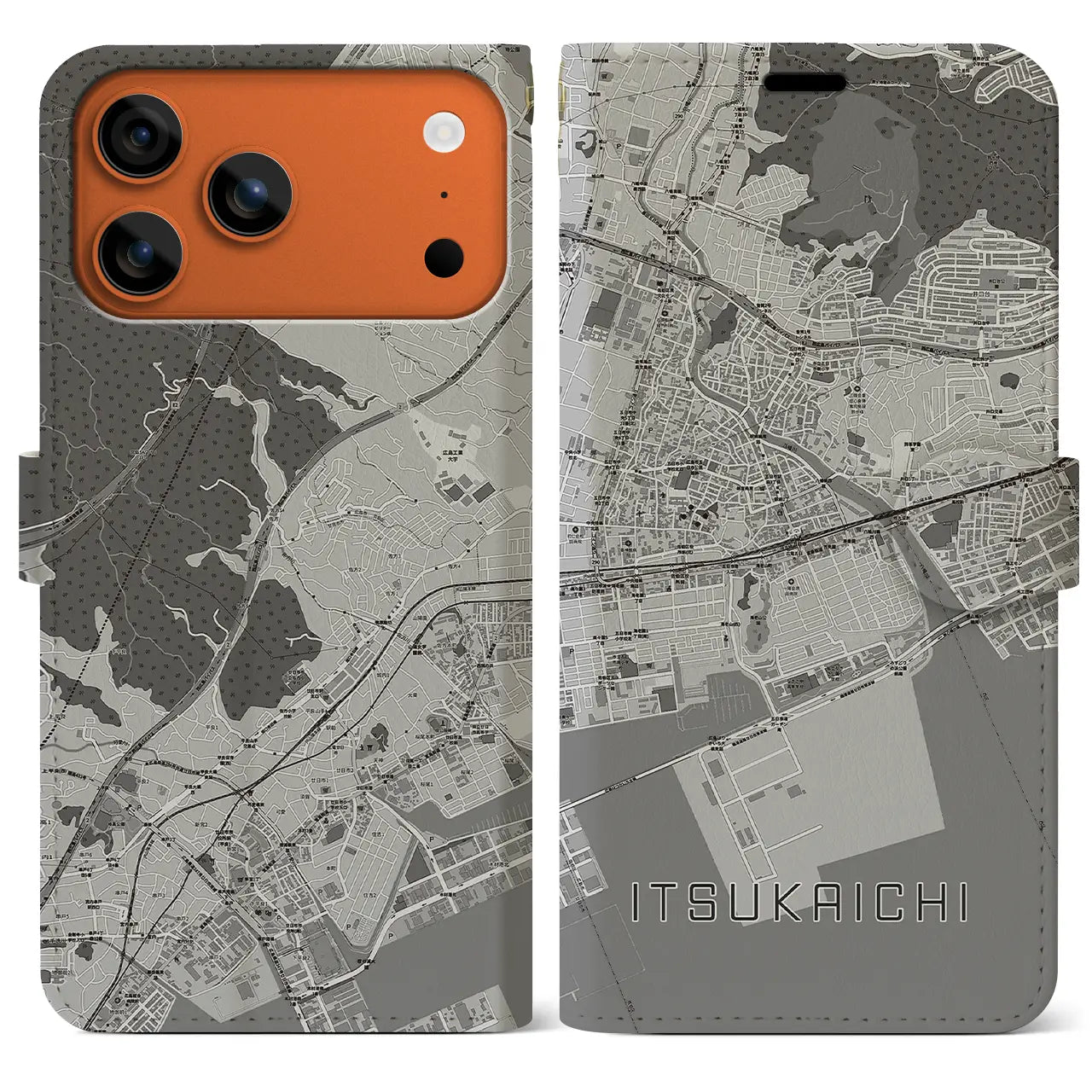 【五日市（広島県）】地図柄iPhoneケース（手帳タイプ）