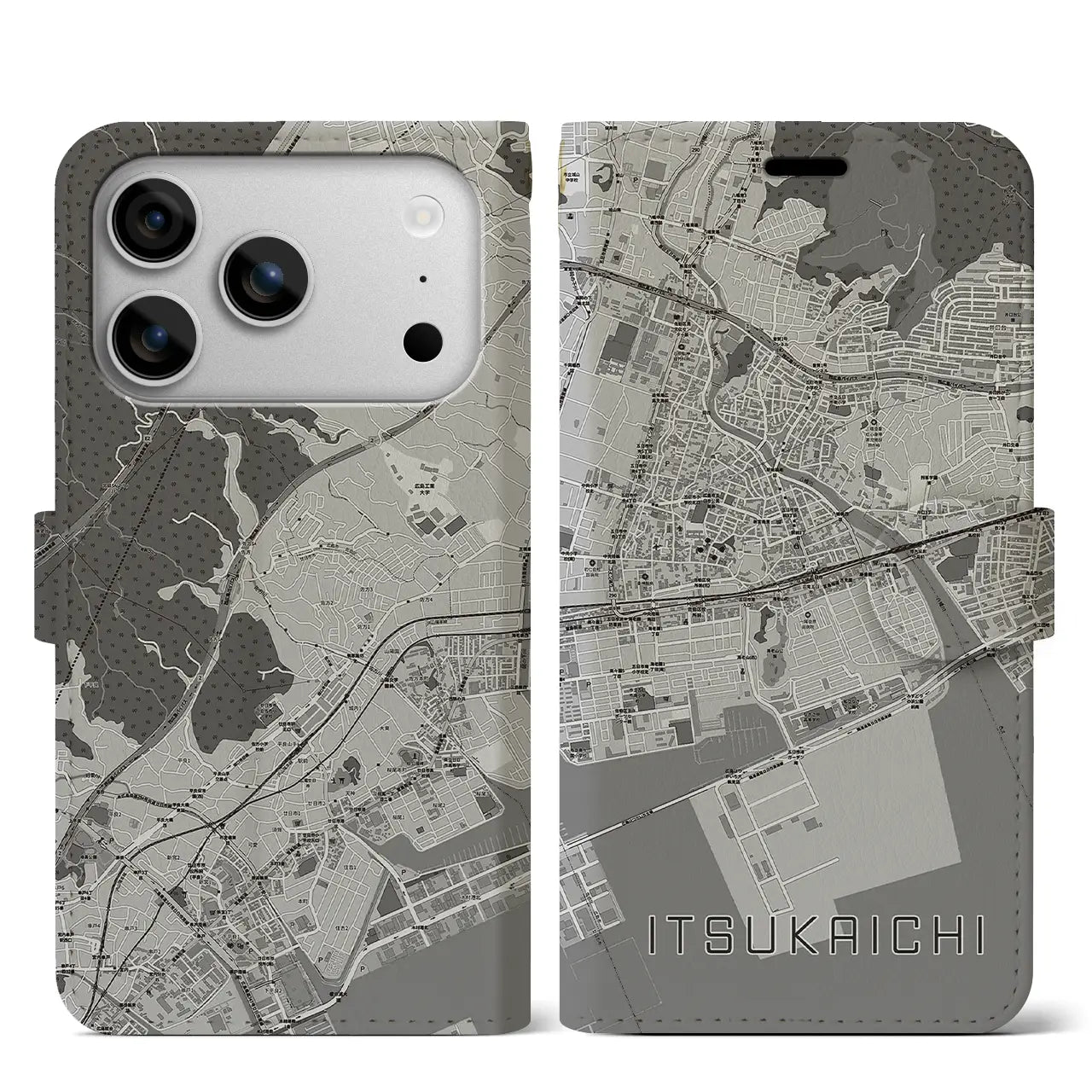 【五日市（広島県）】地図柄iPhoneケース（手帳タイプ）