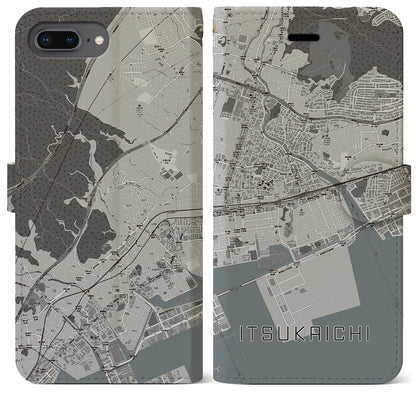 【五日市（広島県）】地図柄iPhoneケース（手帳タイプ）モノトーン・iPhone 8Plus /7Plus / 6sPlus / 6Plus 用