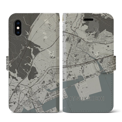 【五日市（広島県）】地図柄iPhoneケース（手帳タイプ）モノトーン・iPhone XS / X 用