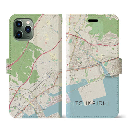 【五日市（広島県）】地図柄iPhoneケース（手帳タイプ）ナチュラル・iPhone 11 Pro 用