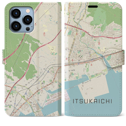 【五日市（広島県）】地図柄iPhoneケース（手帳タイプ）ナチュラル・iPhone 13 Pro Max 用