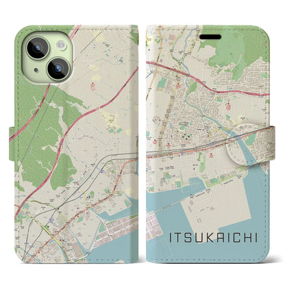 【五日市（広島県）】地図柄iPhoneケース（手帳タイプ）ナチュラル・iPhone 15 用