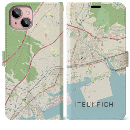 【五日市（広島県）】地図柄iPhoneケース（手帳タイプ）ナチュラル・iPhone 15 Plus 用
