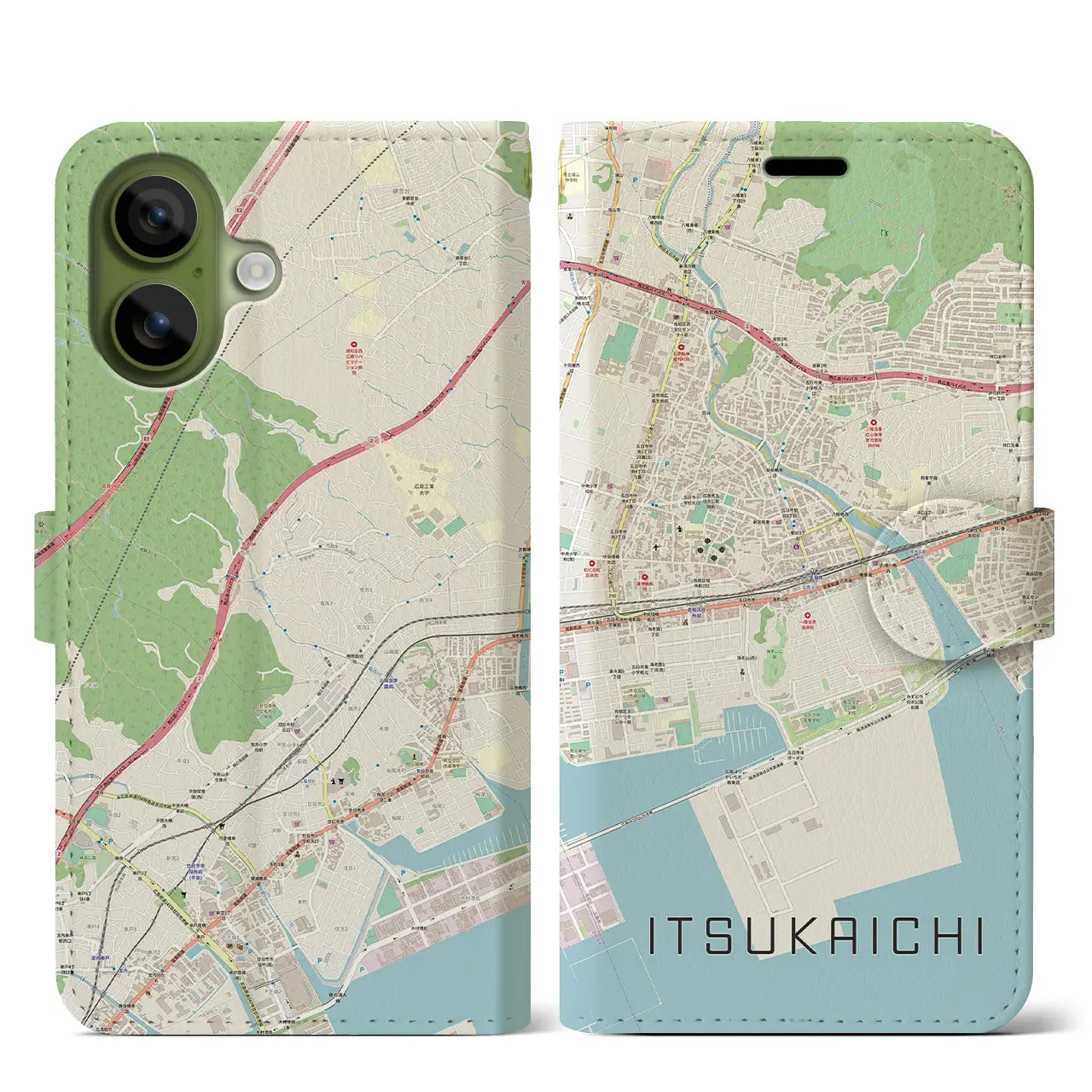【五日市（広島県）】地図柄iPhoneケース（手帳タイプ）