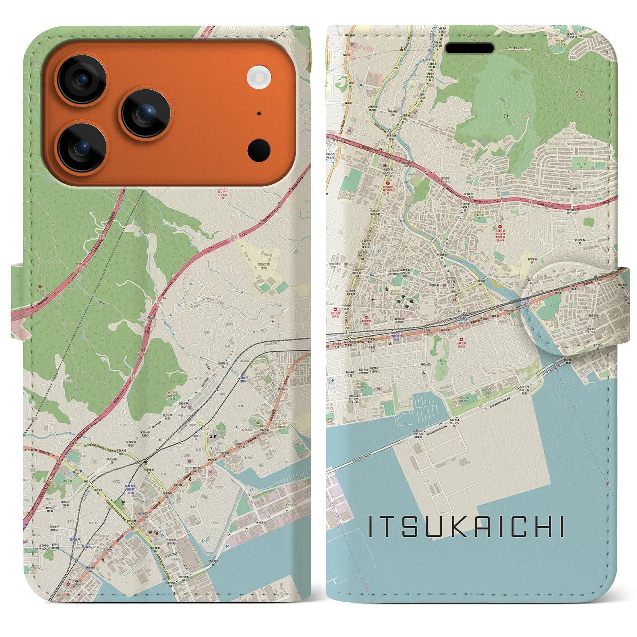 【五日市（広島県）】地図柄iPhoneケース（手帳タイプ）