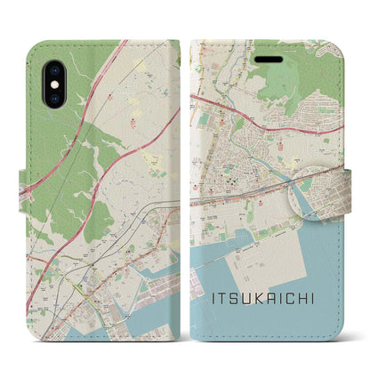 【五日市（広島県）】地図柄iPhoneケース（手帳タイプ）ナチュラル・iPhone XS / X 用