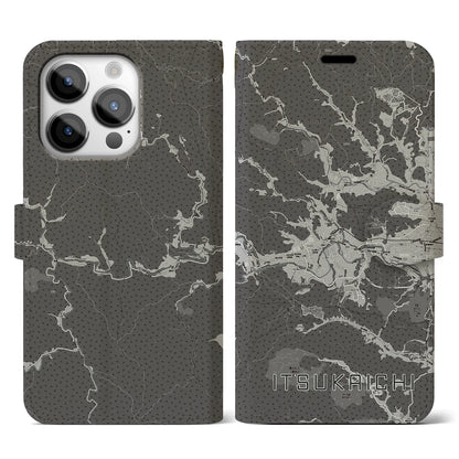 【五日市（東京都）】地図柄iPhoneケース（手帳タイプ）モノトーン・iPhone 14 Pro 用