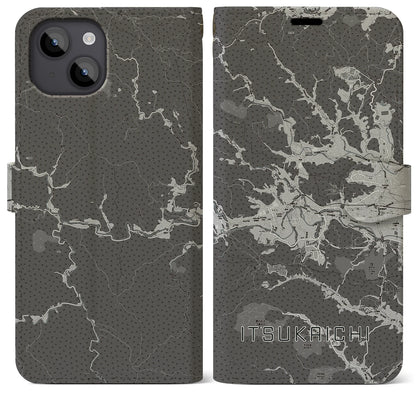 【五日市（東京都）】地図柄iPhoneケース（手帳タイプ）モノトーン・iPhone 14 Plus 用