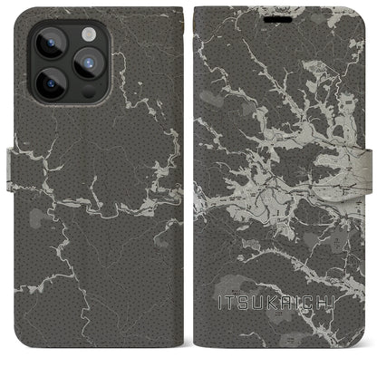 【五日市（東京都）】地図柄iPhoneケース（手帳タイプ）モノトーン・iPhone 15 Pro Max 用