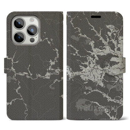 【五日市（東京都）】地図柄iPhoneケース（手帳タイプ）モノトーン・iPhone 15 Pro 用