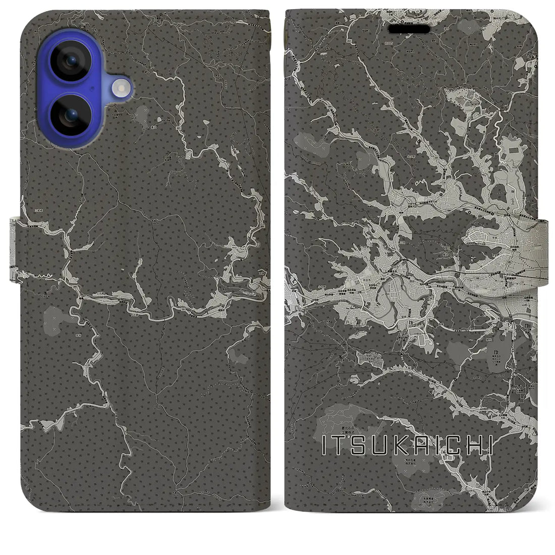 【五日市(東京都)】地図柄iPhoneケース(手帳タイプ)モノトーン・iPhone 16 Pro Max 用