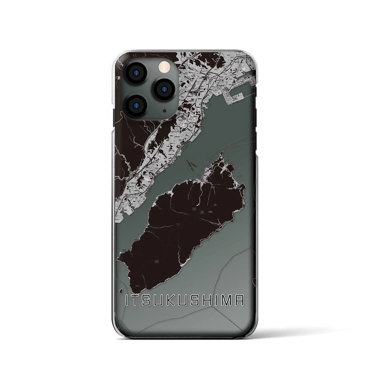 【厳島（広島県）】地図柄iPhoneケース（クリアタイプ）モノトーン・iPhone 11 Pro 用