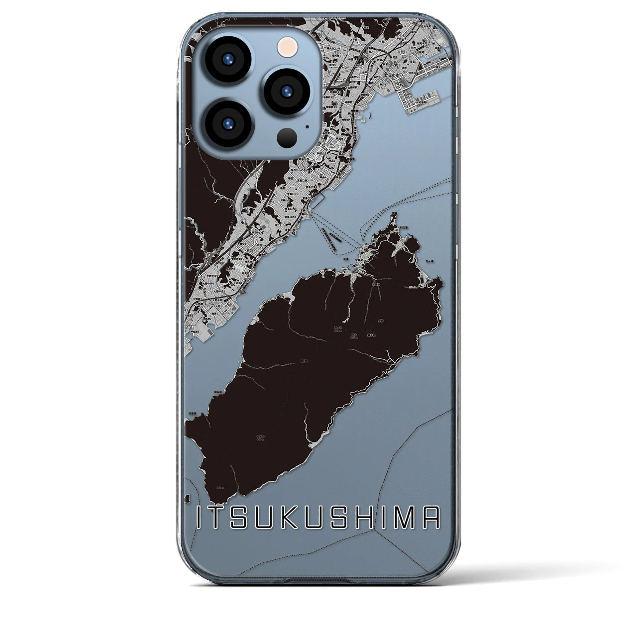 【厳島（広島県）】地図柄iPhoneケース（クリアタイプ）モノトーン・iPhone 13 Pro Max 用