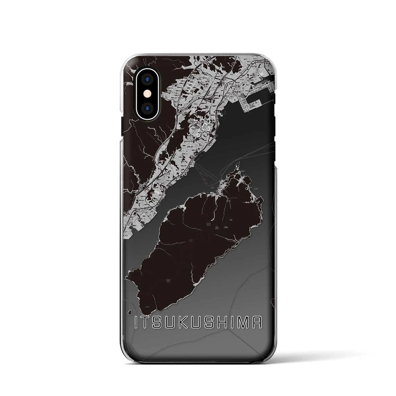 【厳島（広島県）】地図柄iPhoneケース（クリアタイプ）モノトーン・iPhone XS / X 用