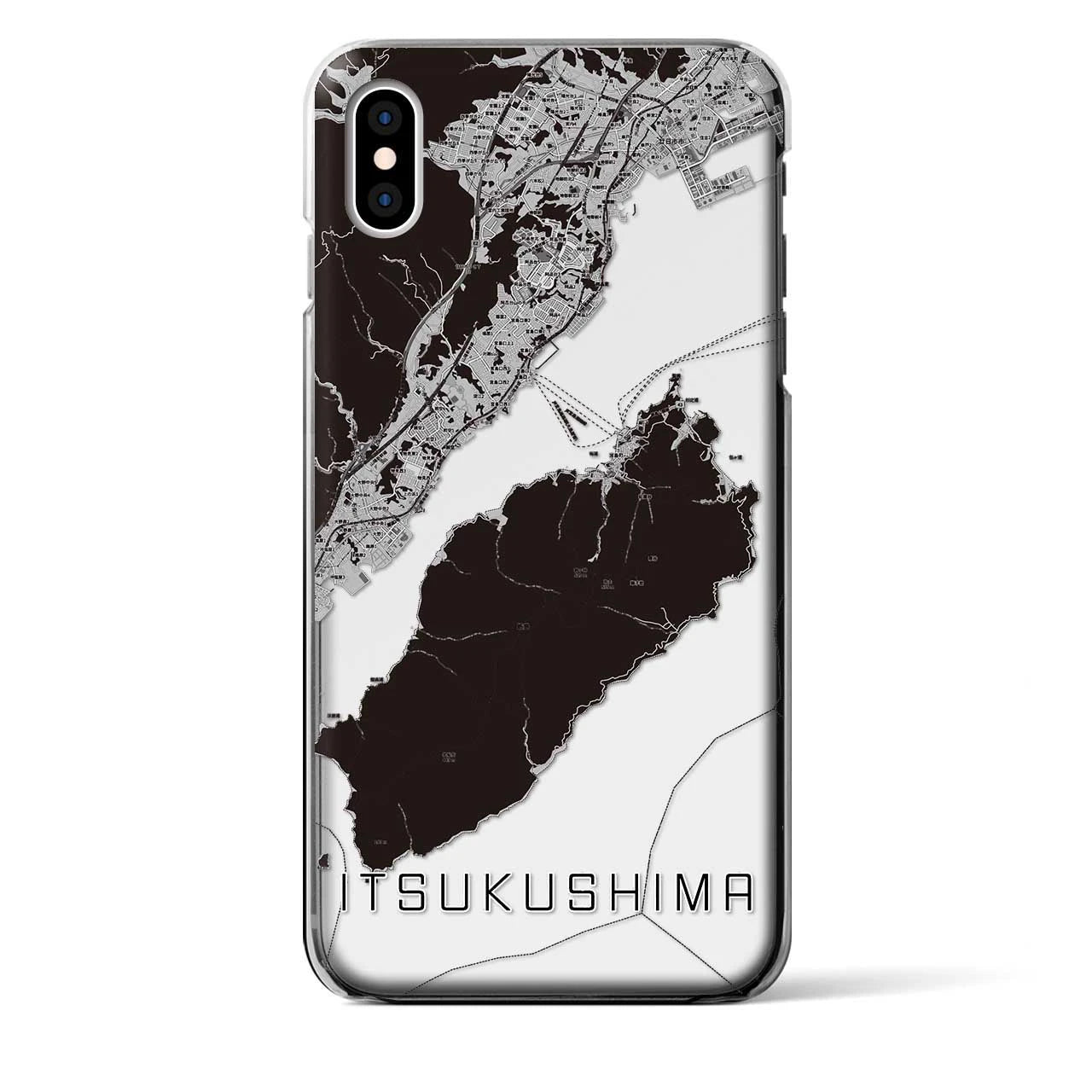 【厳島（広島県）】地図柄iPhoneケース（クリアタイプ）モノトーン・iPhone XS Max 用