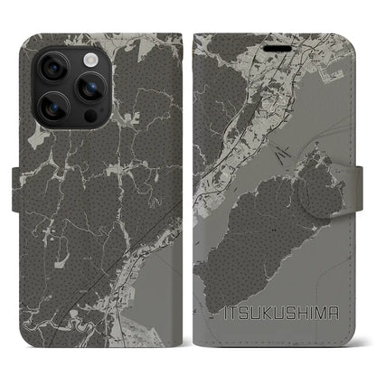 【厳島（広島県）】地図柄iPhoneケース（手帳タイプ）モノトーン・iPhone 16 用