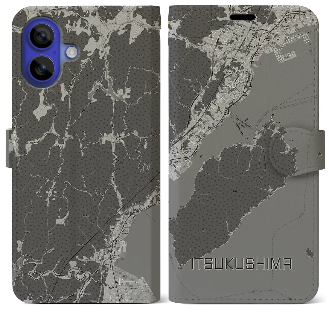 【厳島(広島県)】地図柄iPhoneケース(手帳タイプ)モノトーン・iPhone 16 Pro Max 用