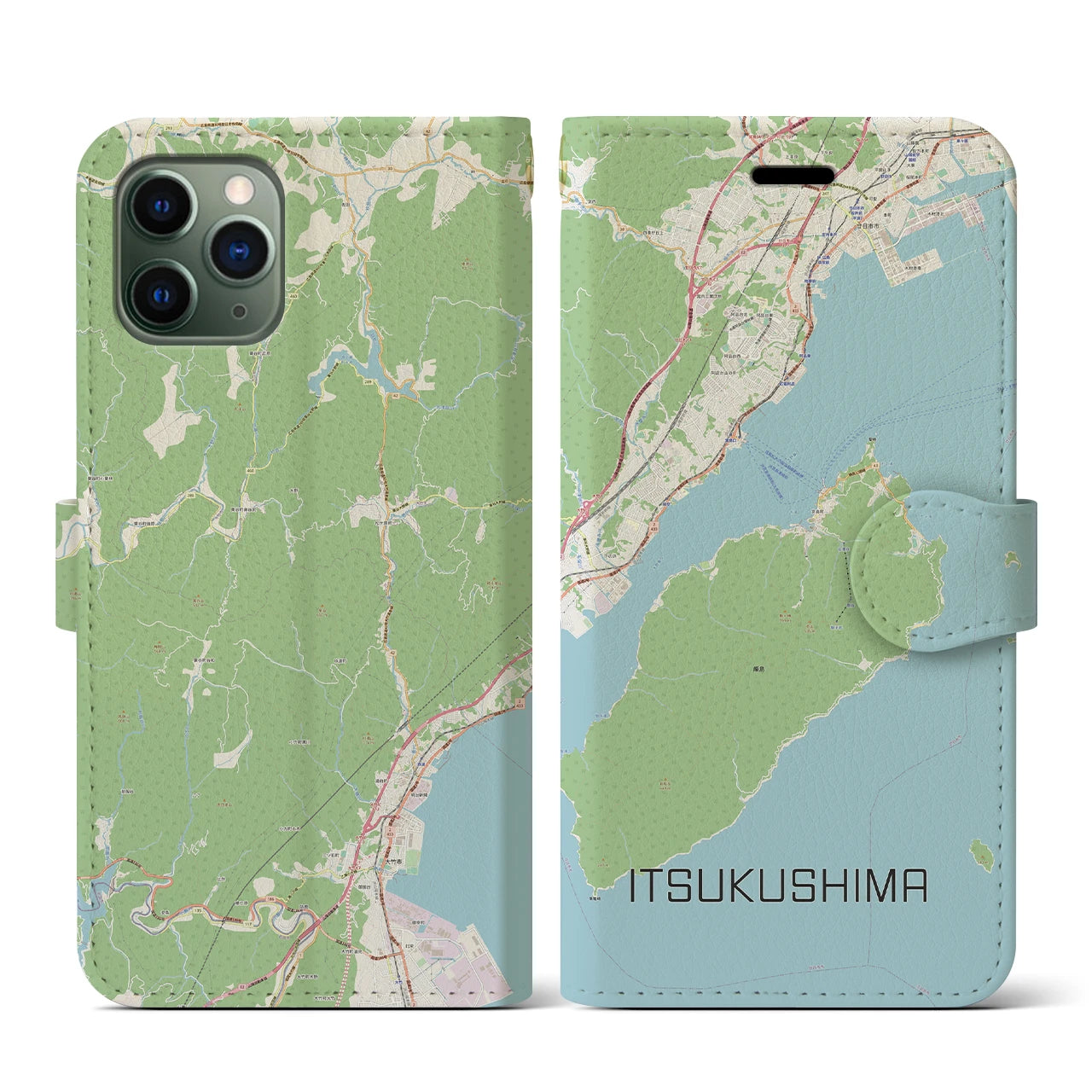 【厳島（広島県）】地図柄iPhoneケース（手帳タイプ）ナチュラル・iPhone 11 Pro 用