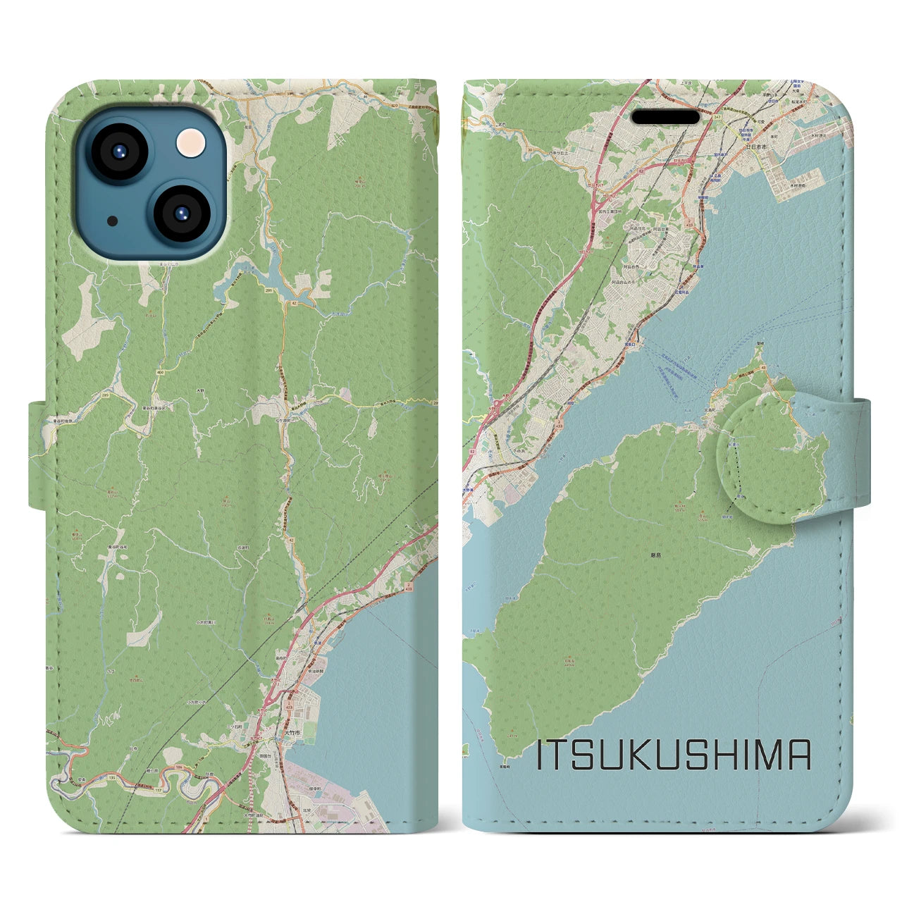 【厳島（広島県）】地図柄iPhoneケース（手帳タイプ）ナチュラル・iPhone 13 用