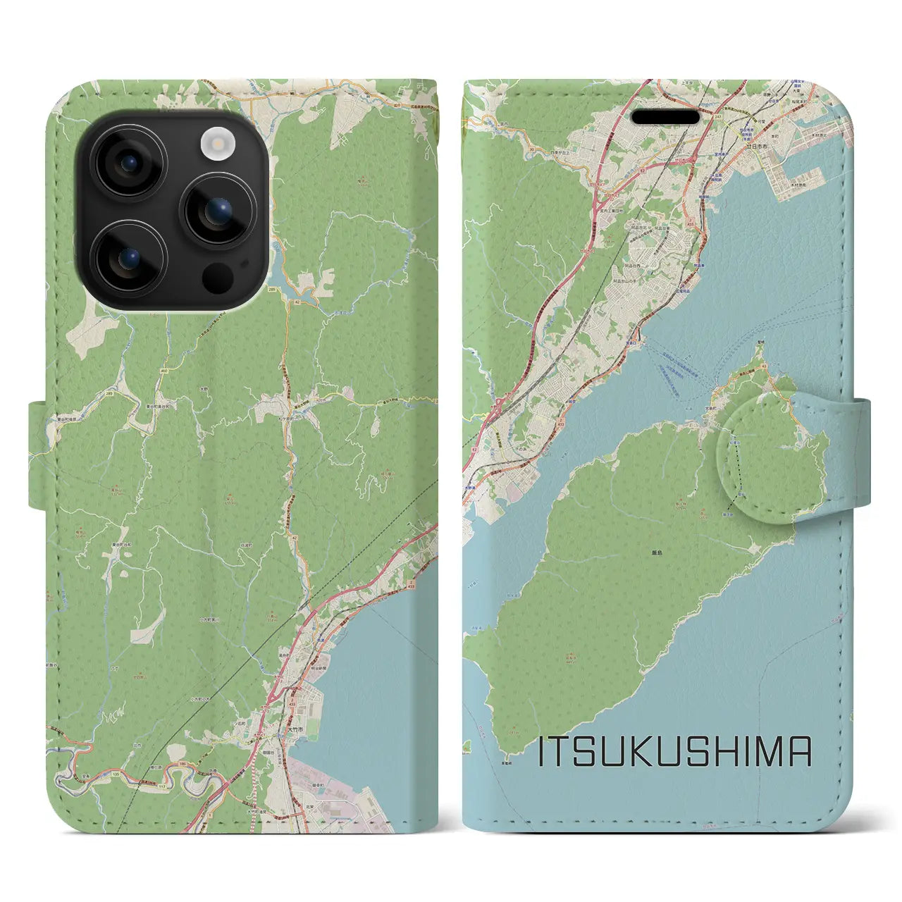 【厳島（広島県）】地図柄iPhoneケース（手帳タイプ）ナチュラル・iPhone 16 用