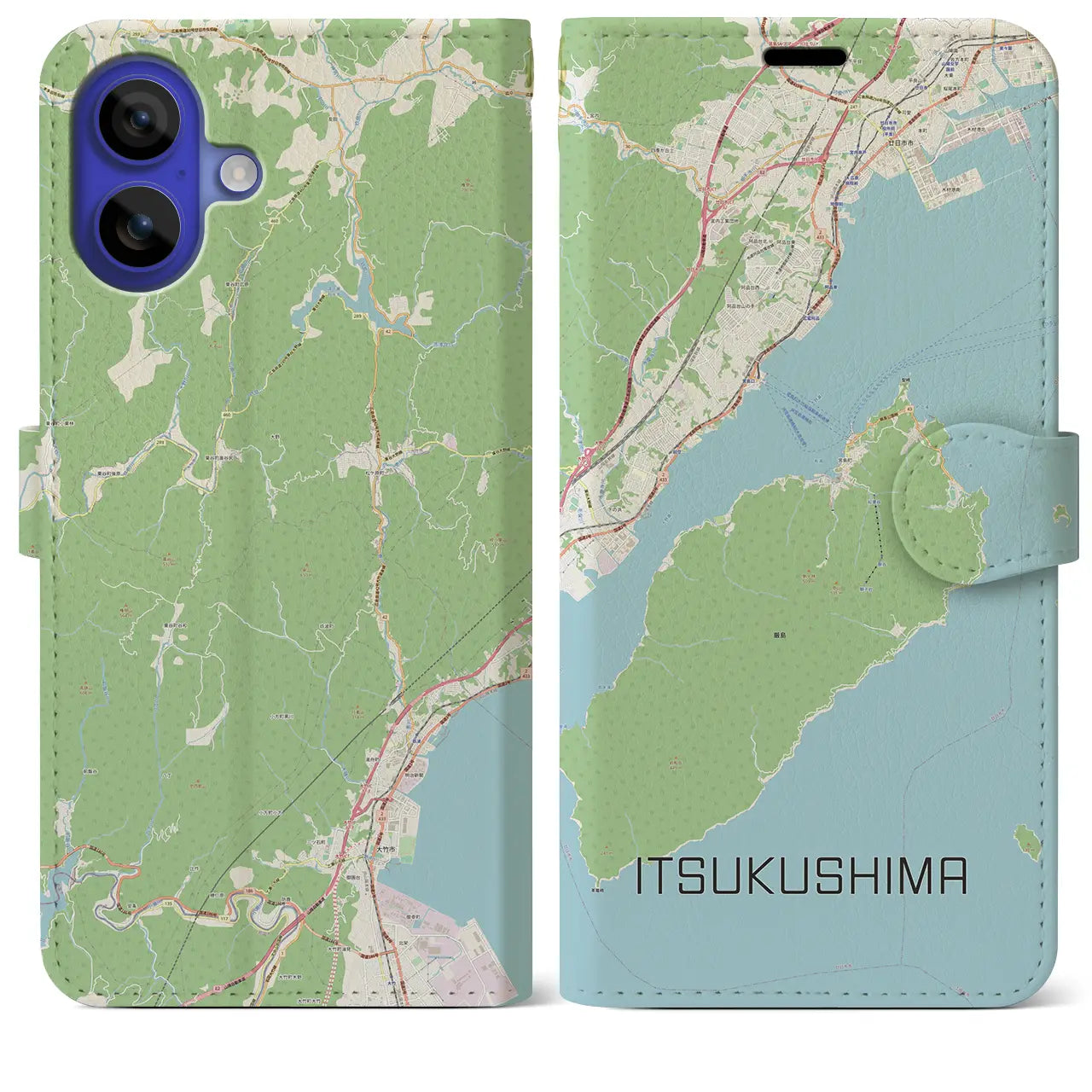 【厳島（広島県）】地図柄iPhoneケース（手帳タイプ）ナチュラル・iPhone 16 Pro Max 用