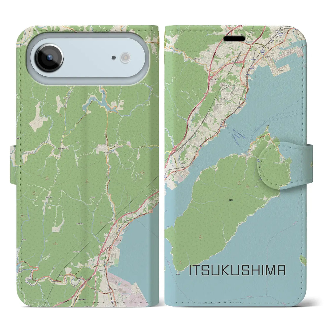 【厳島（広島県）】地図柄iPhoneケース（手帳タイプ）モノトーン・iPhone 17 Pro Max 用