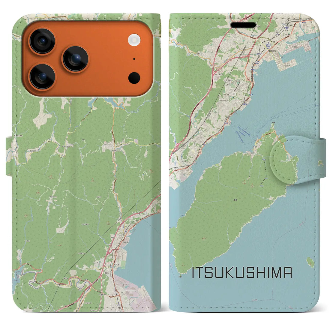 【厳島（広島県）】地図柄iPhoneケース（手帳タイプ）ナチュラル・iPhone 17 Pro Max 用